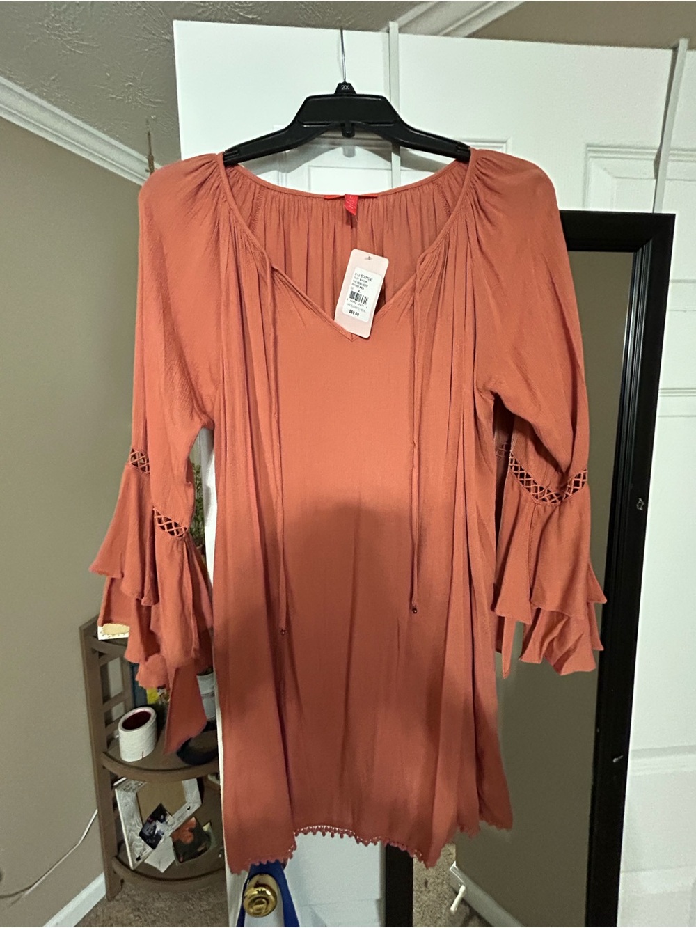 Chelsea & Violet Rust Orange Ruffled Bell Sleeve Dress